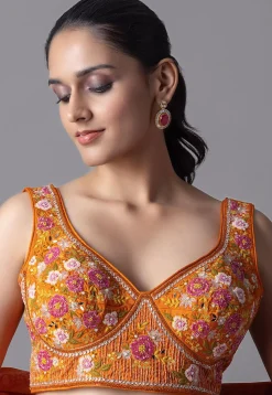Digital Printed Chinon Silk Lehenga in Orange