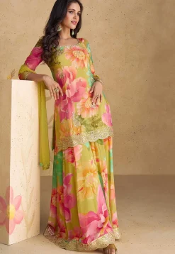 Digital Printed Chinon Silk Pakistani Suit in Multicolor