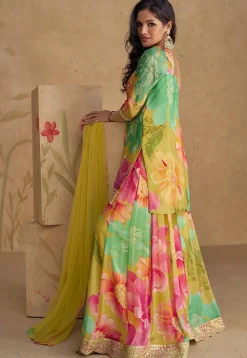 Digital Printed Chinon Silk Pakistani Suit in Multicolor