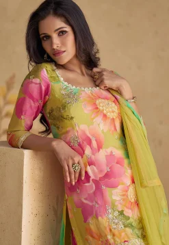 Digital Printed Chinon Silk Pakistani Suit in Multicolor