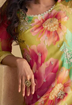 Digital Printed Chinon Silk Pakistani Suit in Multicolor