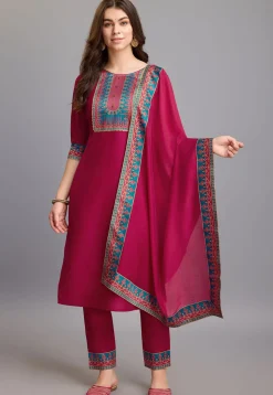 Digital Printed Chinon Silk Pakistani Suit in Pink