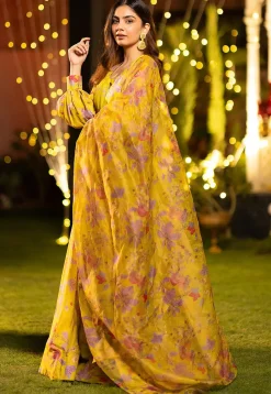 Digital Printed Chinon Silk Lehenga in Yellow