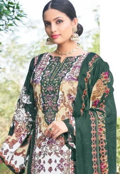 Digital Printed Chinon Silk Pakistani Suit in Dark Green