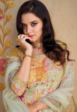 Digital Printed Chinon Silk Pakistani Suit in Multicolor