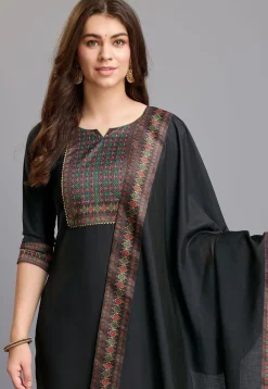 Digital Printed Chinon Silk Pakistani Suit in Black