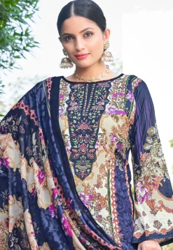 Digital Printed Chinon Silk Pakistani Suit in Navy Blue