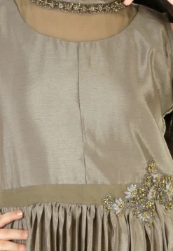 Digital Printed Chinon Silk Gown in Grey