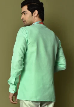 Digital Printed Collar Cotton Short Kurta in Sea Green