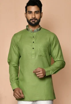 Digital Printed Collar Cotton Short Kurta in Green