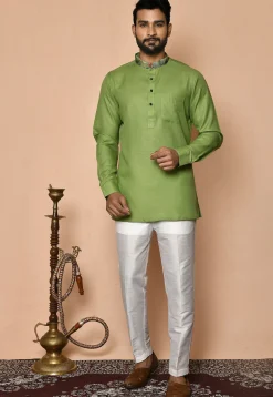 Digital Printed Collar Cotton Short Kurta in Green