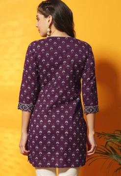 Digital Printed Cotton A Line Kurti in Purple