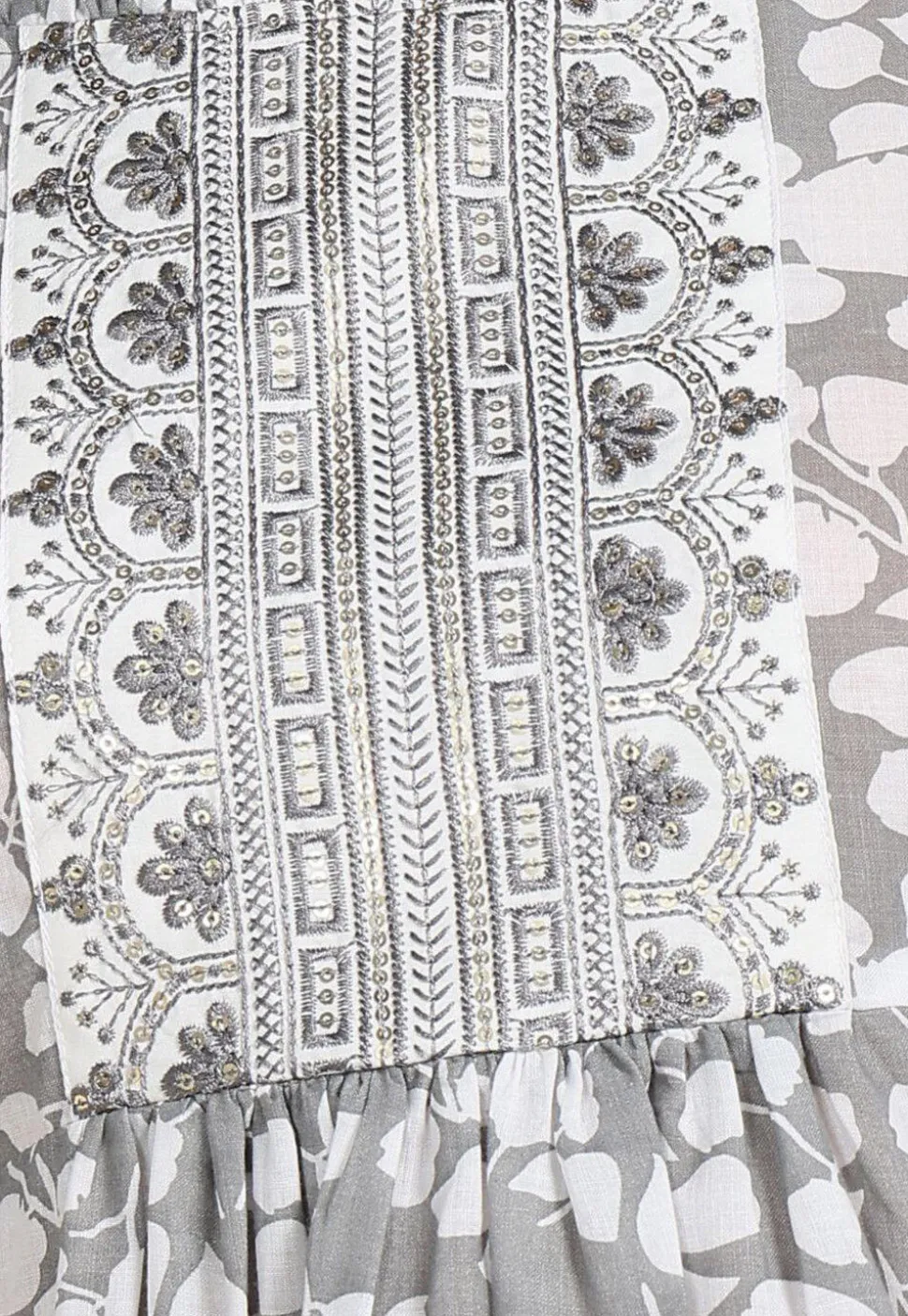 Digital Printed Cotton A Line Kurti in Grey