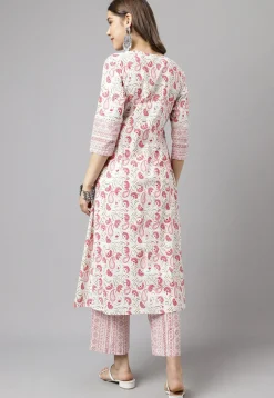 Digital Printed Cotton Anarkali Suit in Off White
