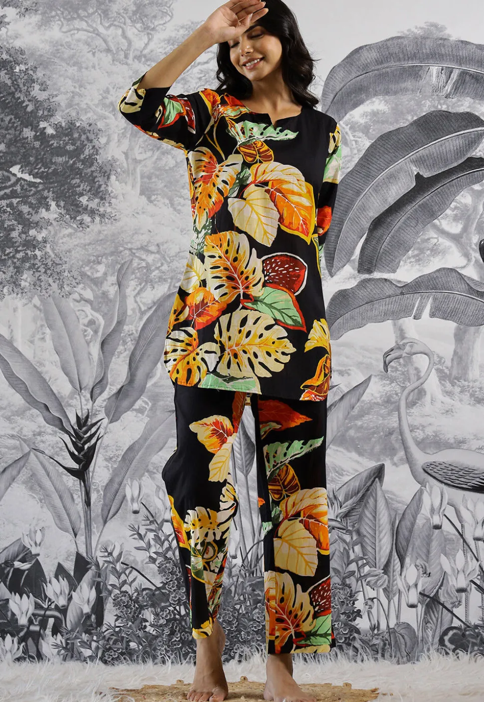Digital Printed Cotton Co Ord Set in Black