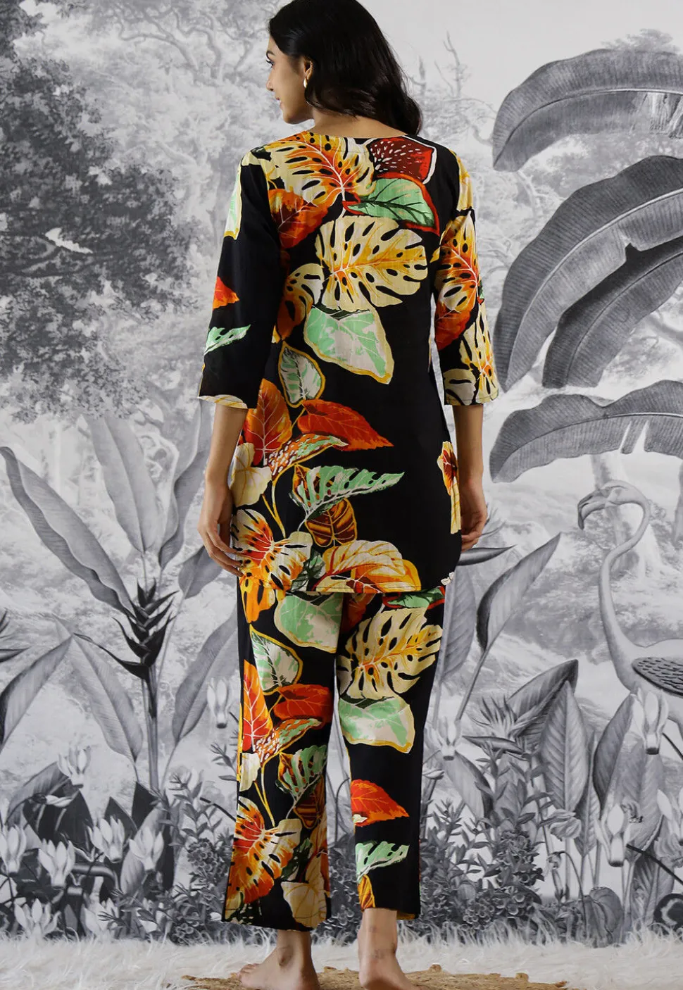 Digital Printed Cotton Co Ord Set in Black