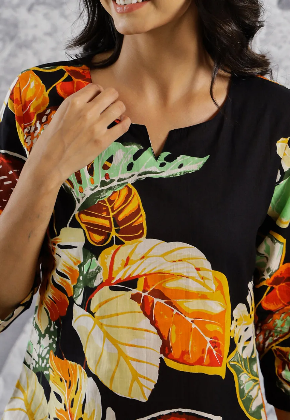 Digital Printed Cotton Co Ord Set in Black