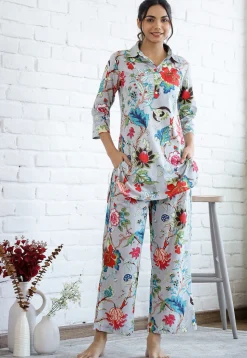 Digital Printed Cotton Co Ord Set in Light Grey