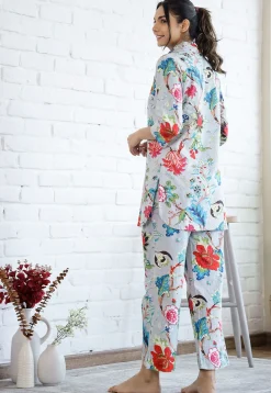 Digital Printed Cotton Co Ord Set in Light Grey