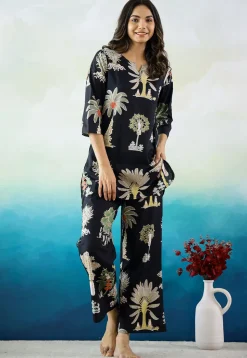 Digital Printed Cotton Co Ord Set in Black