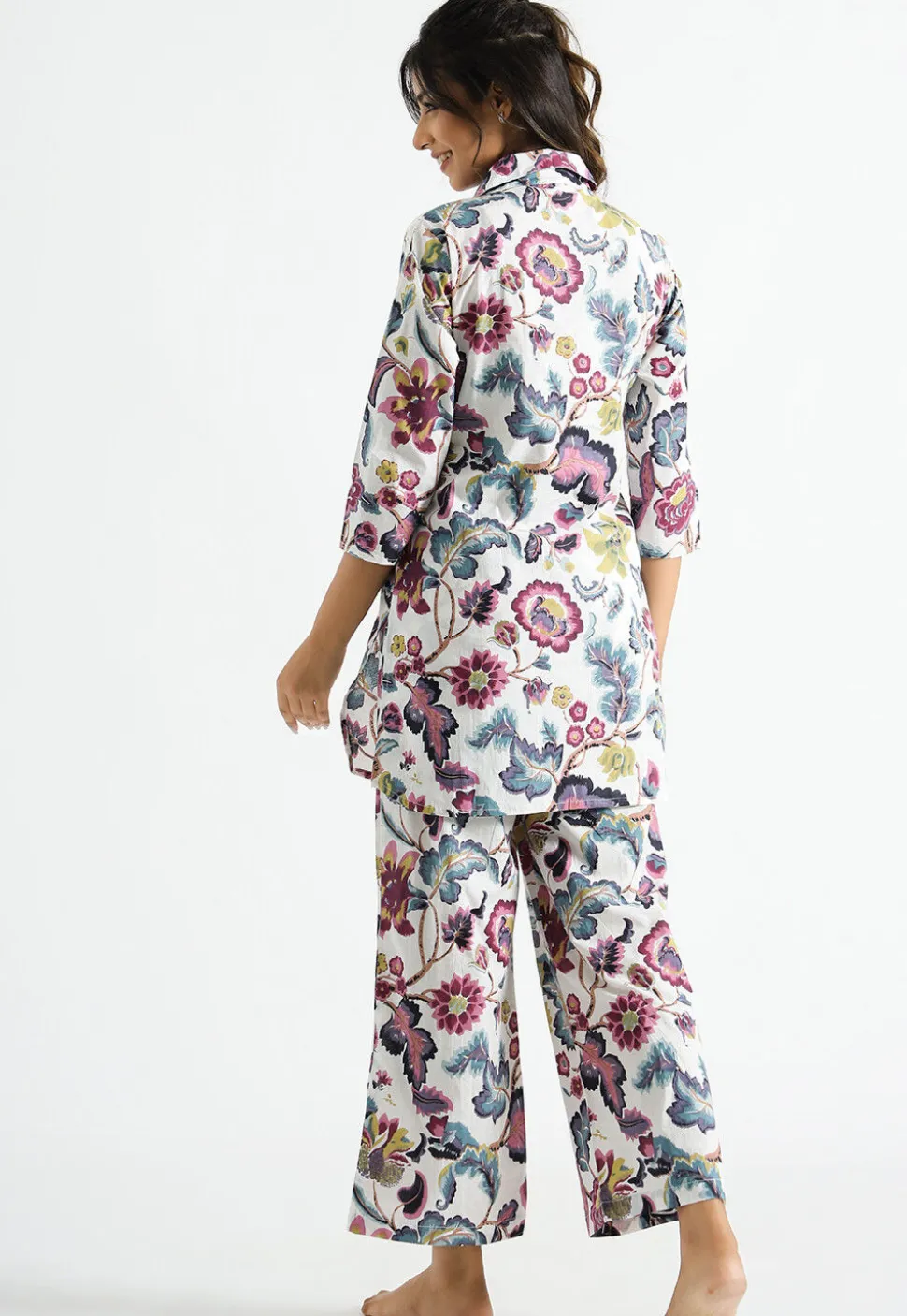 Digital Printed Cotton Co Ord Set in Off White
