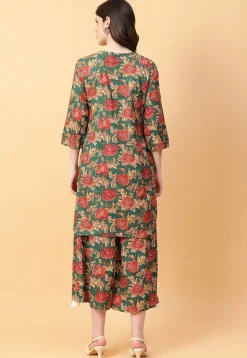 Digital Printed Cotton Co Ord Set in Dark Green