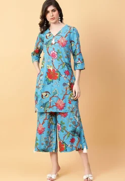 Digital Printed Cotton Co Ord Set in Blue
