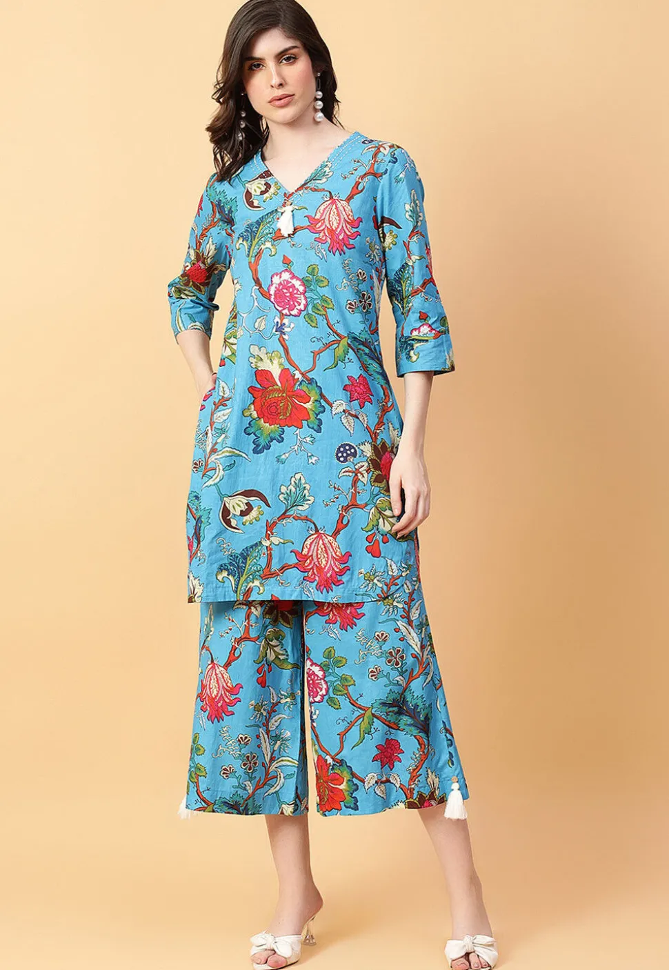Digital Printed Cotton Co Ord Set in Blue