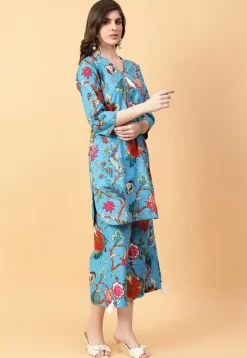 Digital Printed Cotton Co Ord Set in Blue