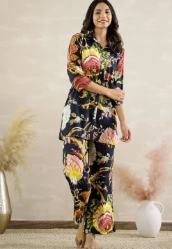 Digital Printed Cotton Co Ord Set in Black