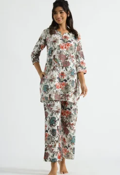 Digital Printed Cotton Co Ord Set in Off White