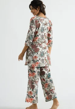 Digital Printed Cotton Co Ord Set in Off White