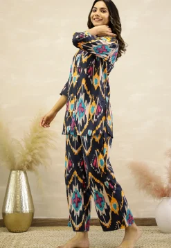Digital Printed Cotton Co Ord Set in Navy Blue