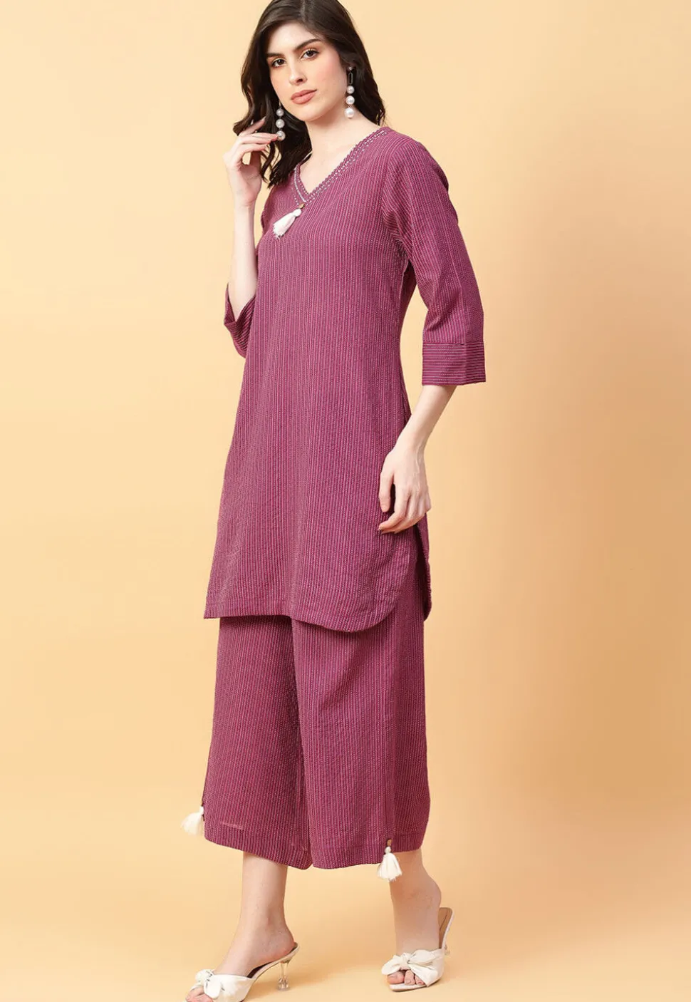 Digital Printed Cotton Co Ord Set in Purple