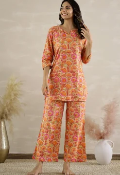 Digital Printed Cotton Co Ord Set in Light Orange