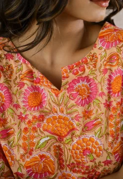 Digital Printed Cotton Co Ord Set in Light Orange
