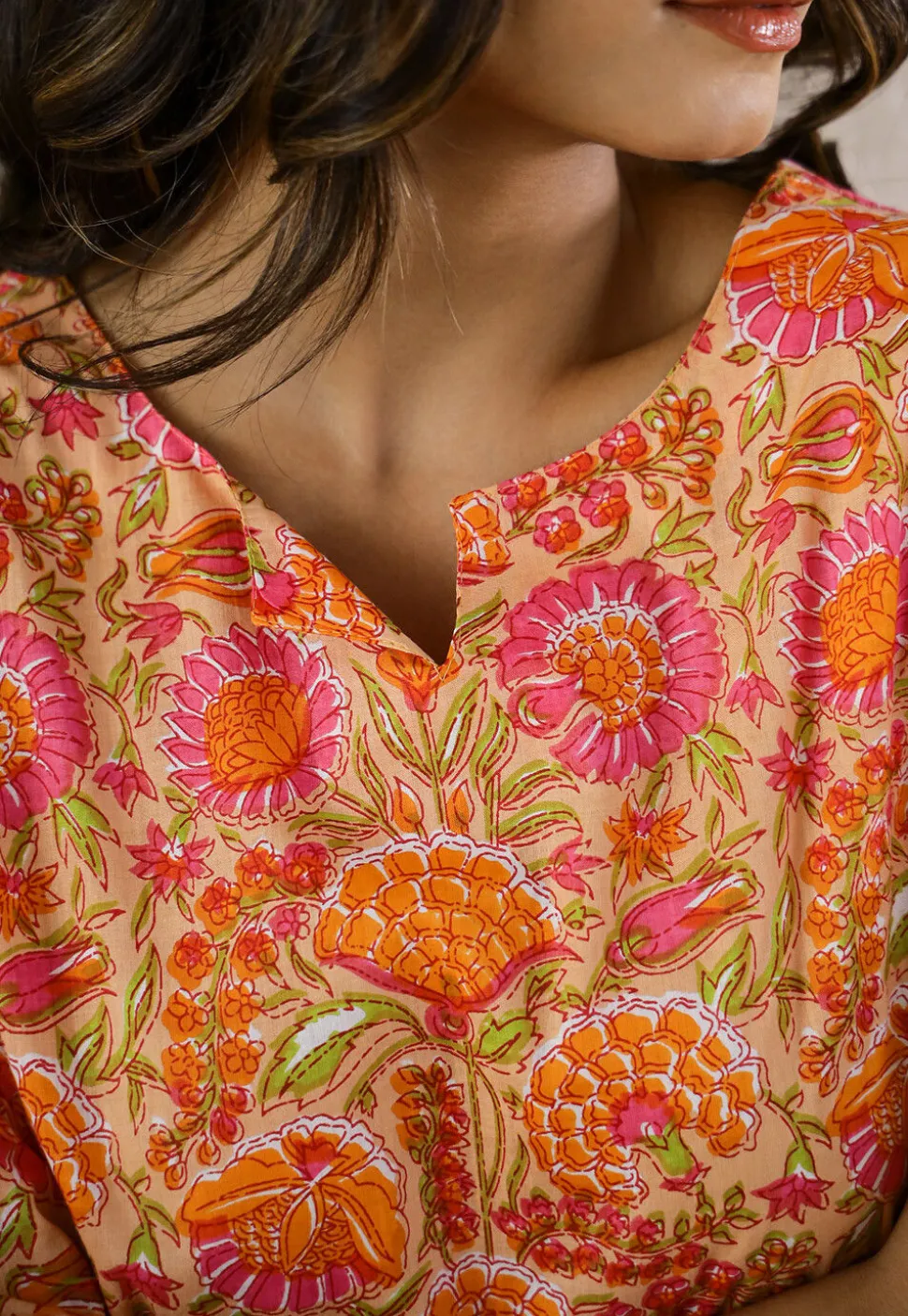 Digital Printed Cotton Co Ord Set in Light Orange