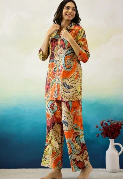 Digital Printed Cotton Co Ord Set in Multicolor