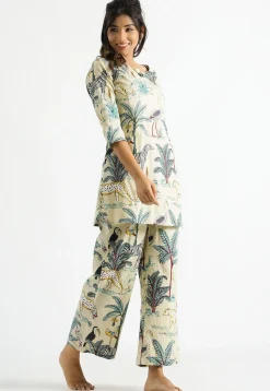 Digital Printed Cotton Co Ord Set in Light Beige