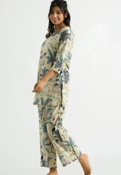 Digital Printed Cotton Co Ord Set in Light Beige