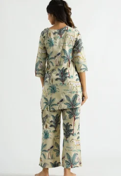 Digital Printed Cotton Co Ord Set in Light Beige