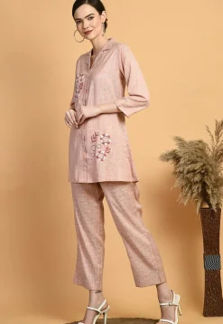 Digital Printed Cotton Co Ord Set in Peach