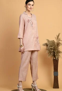 Digital Printed Cotton Co Ord Set in Peach