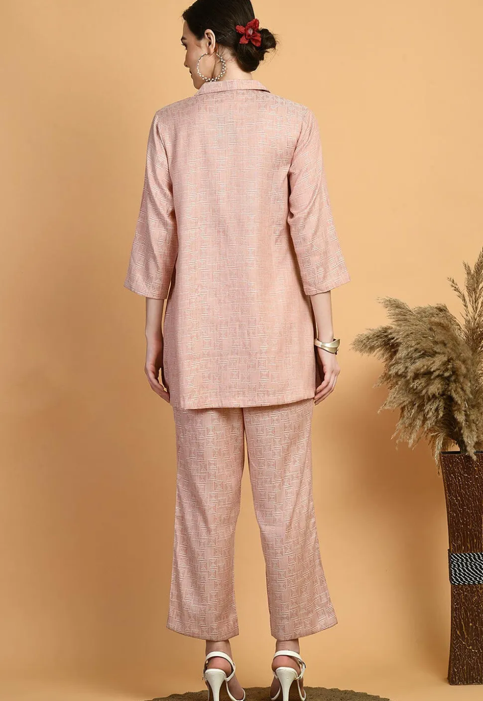 Digital Printed Cotton Co Ord Set in Peach