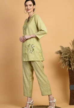 Digital Printed Cotton Co Ord Set in Light Green