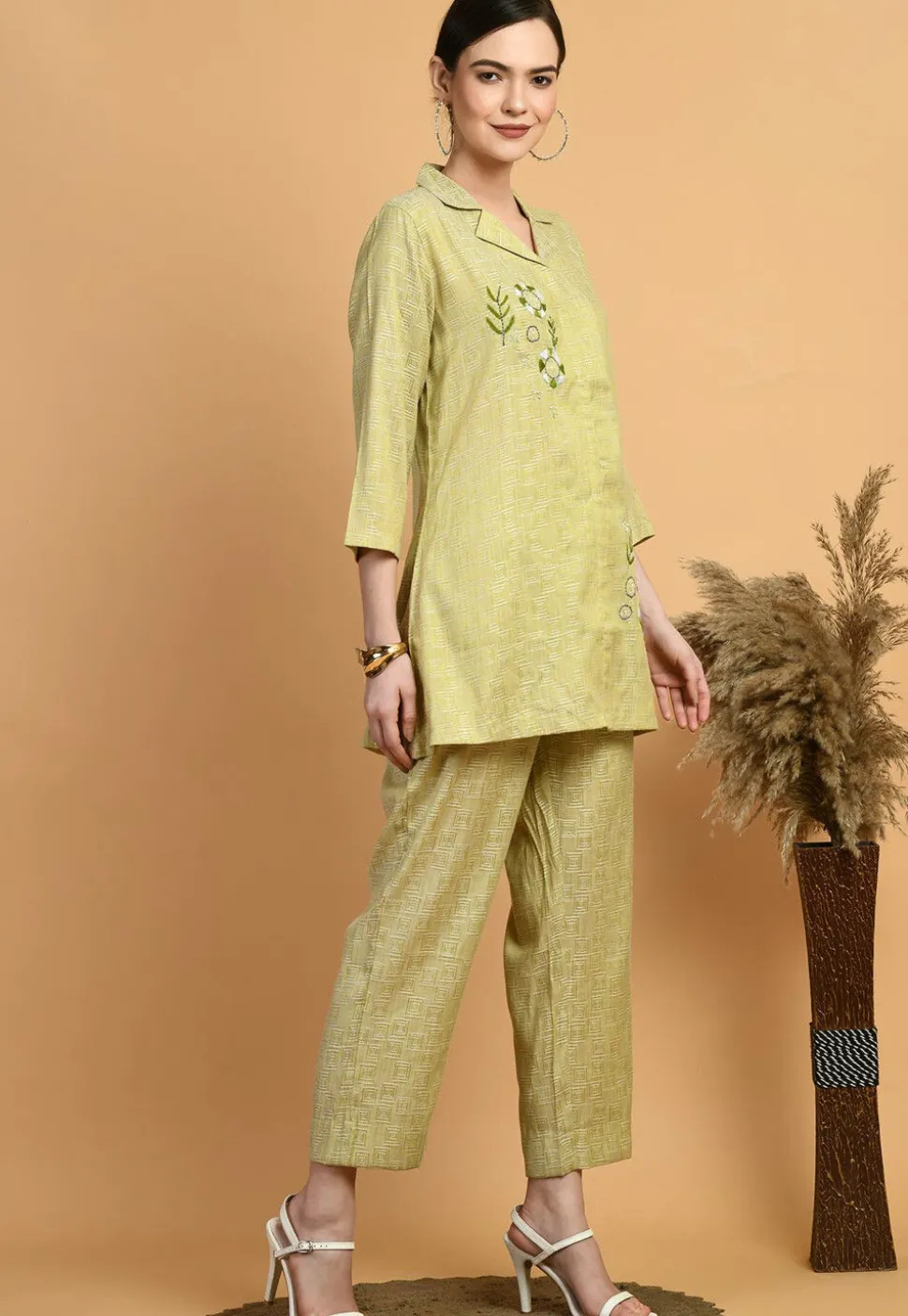 Digital Printed Cotton Co Ord Set in Light Green