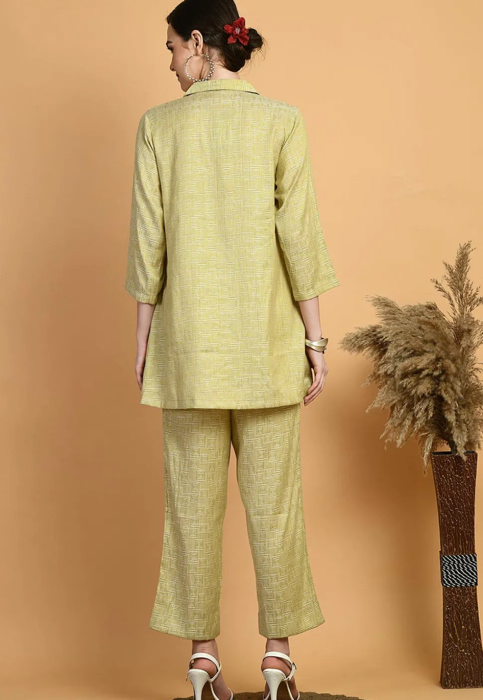 Digital Printed Cotton Co Ord Set in Light Green