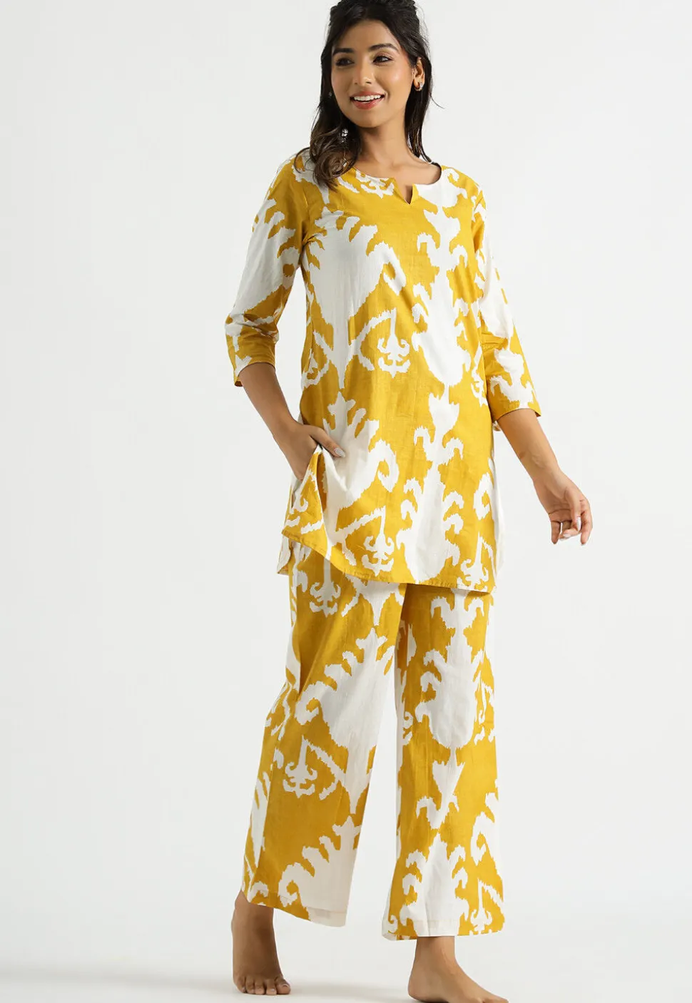 Digital Printed Cotton Co Ord Set in Yellow