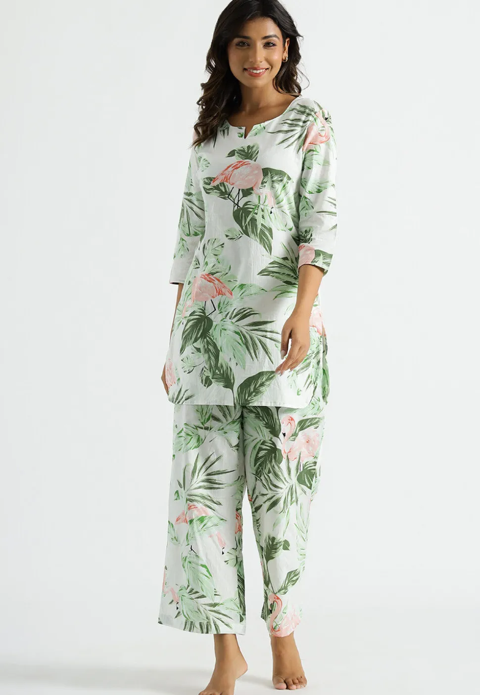 Digital Printed Cotton Co Ord Set in White