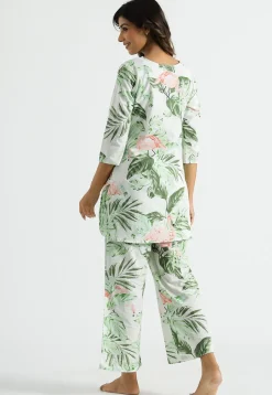 Digital Printed Cotton Co Ord Set in White